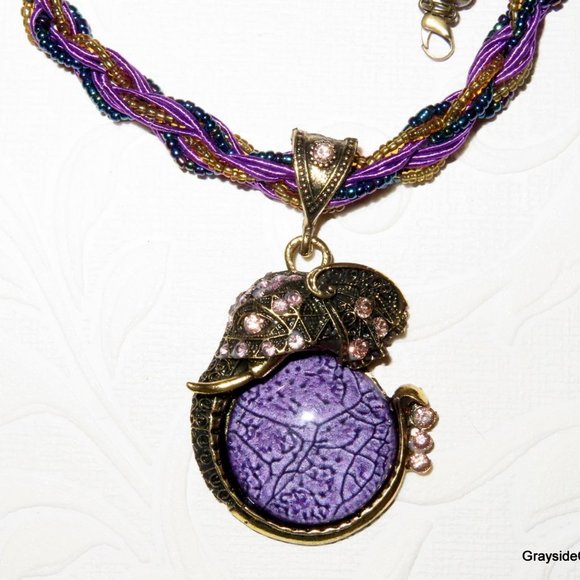 Vintage Rhinestones Pendant Necklace • Seed Beads • Bohemian Style • Elephants - Picture 4 of 7
